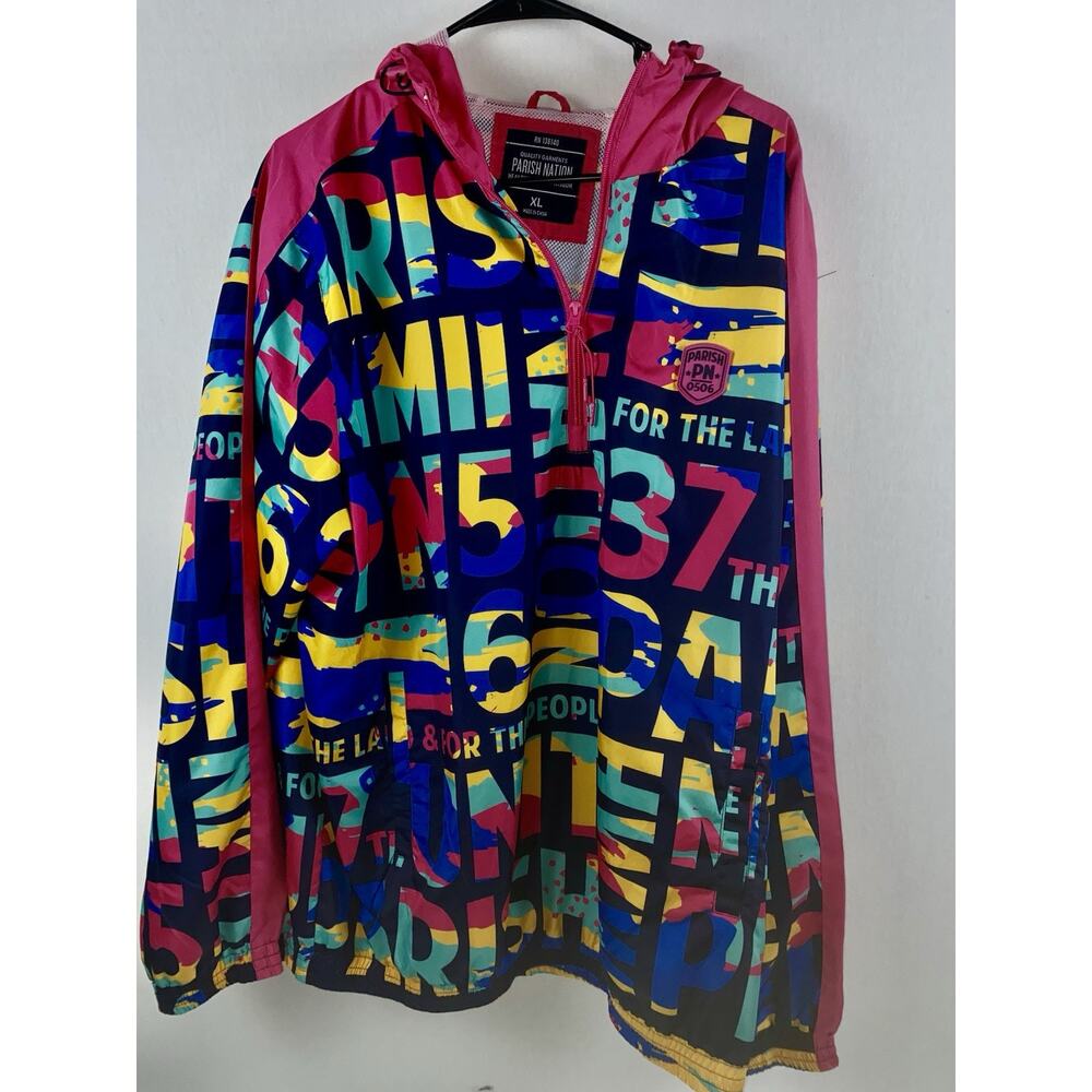 Parish Nation Retro Vtg Neon Hype Hooded Full Zip Jacket Windbreaker Men’s XL